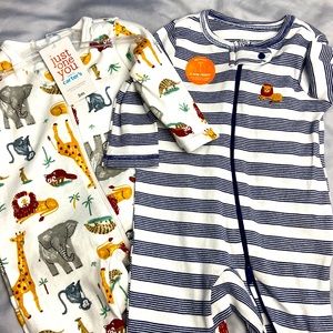 NWT 2 piece African footsie onesie pajamas with helpful 2 way zipper 100% cotton